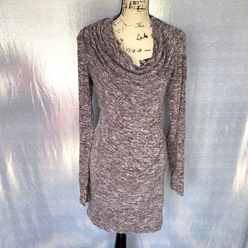 Knit Long Sleeve Swoop Neck Dress